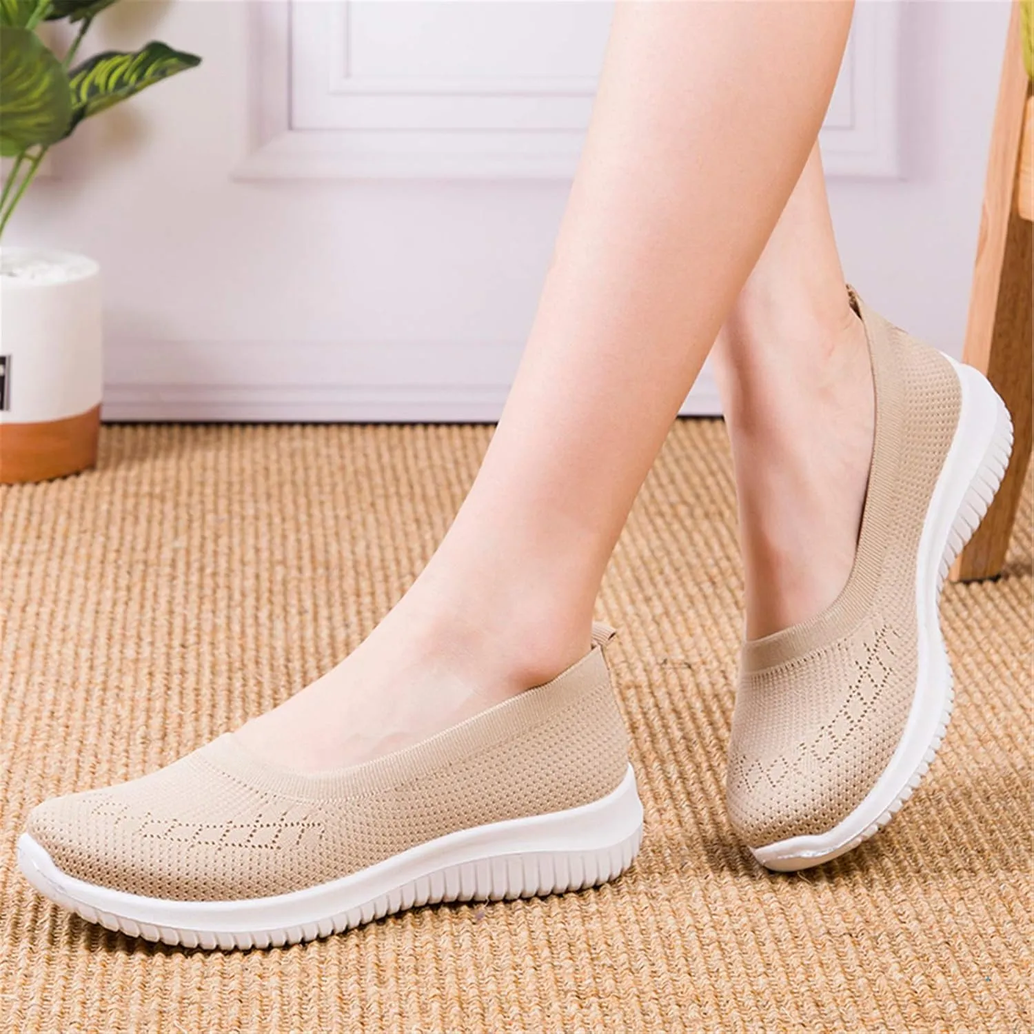 WILLFUN Women’s Breathable Walking Shoes-Slip On Mesh Knitted Flats Soft Gym Sneakers Flexible Lightweight Casual Easy Shoes