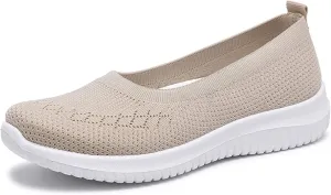 WILLFUN Women’s Breathable Walking Shoes-Slip On Mesh Knitted Flats Soft Gym Sneakers Flexible Lightweight Casual Easy Shoes