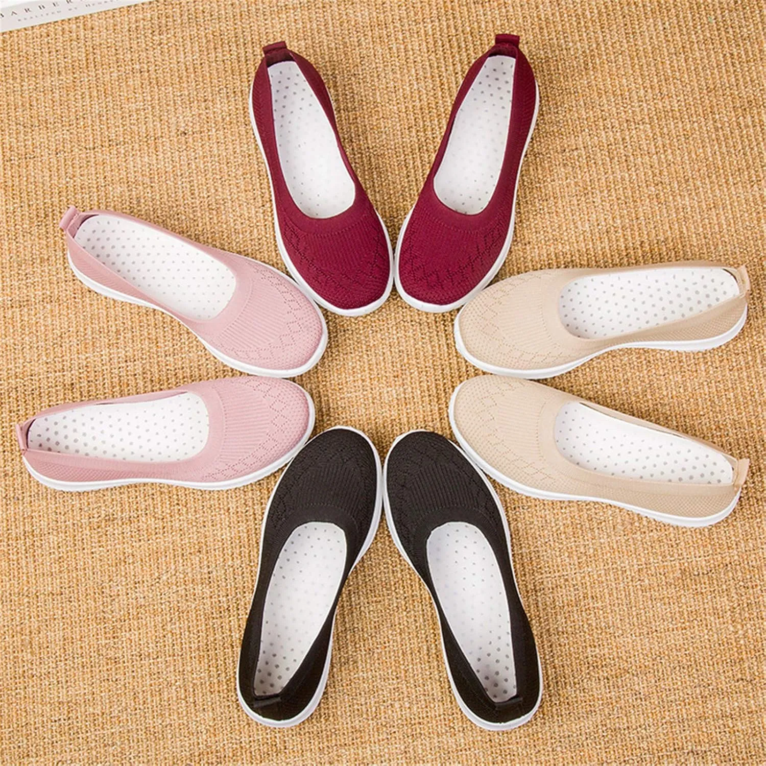 WILLFUN Women’s Breathable Walking Shoes-Slip On Mesh Knitted Flats Soft Gym Sneakers Flexible Lightweight Casual Easy Shoes