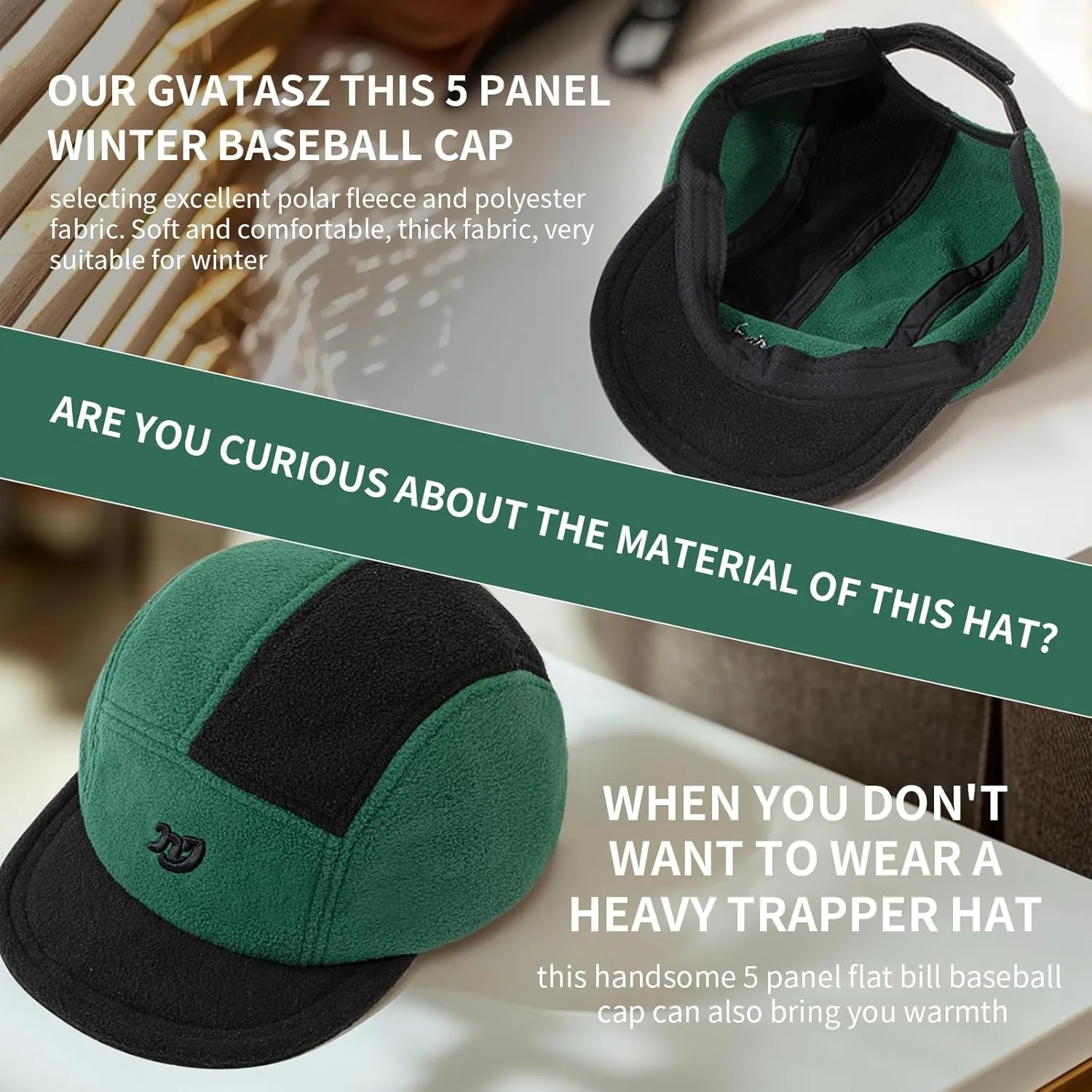 Winter 5 Panel Caps for Men Short Brim Baseball Cap Flat Bill Dad Hats Warm Snapback Trucker Hat Causal Umpire Hats