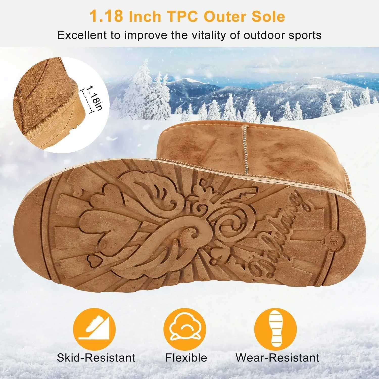 Winter Boots for Women Classic Waterproof Snow Boots Warm Mid-Calf Fur Boot