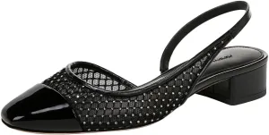 Women Closed Square Cap Toe Slingback Pumps Slip on Chunky Block Low Heels Stylish Dating Party Dress Shoes Size 4-16 US