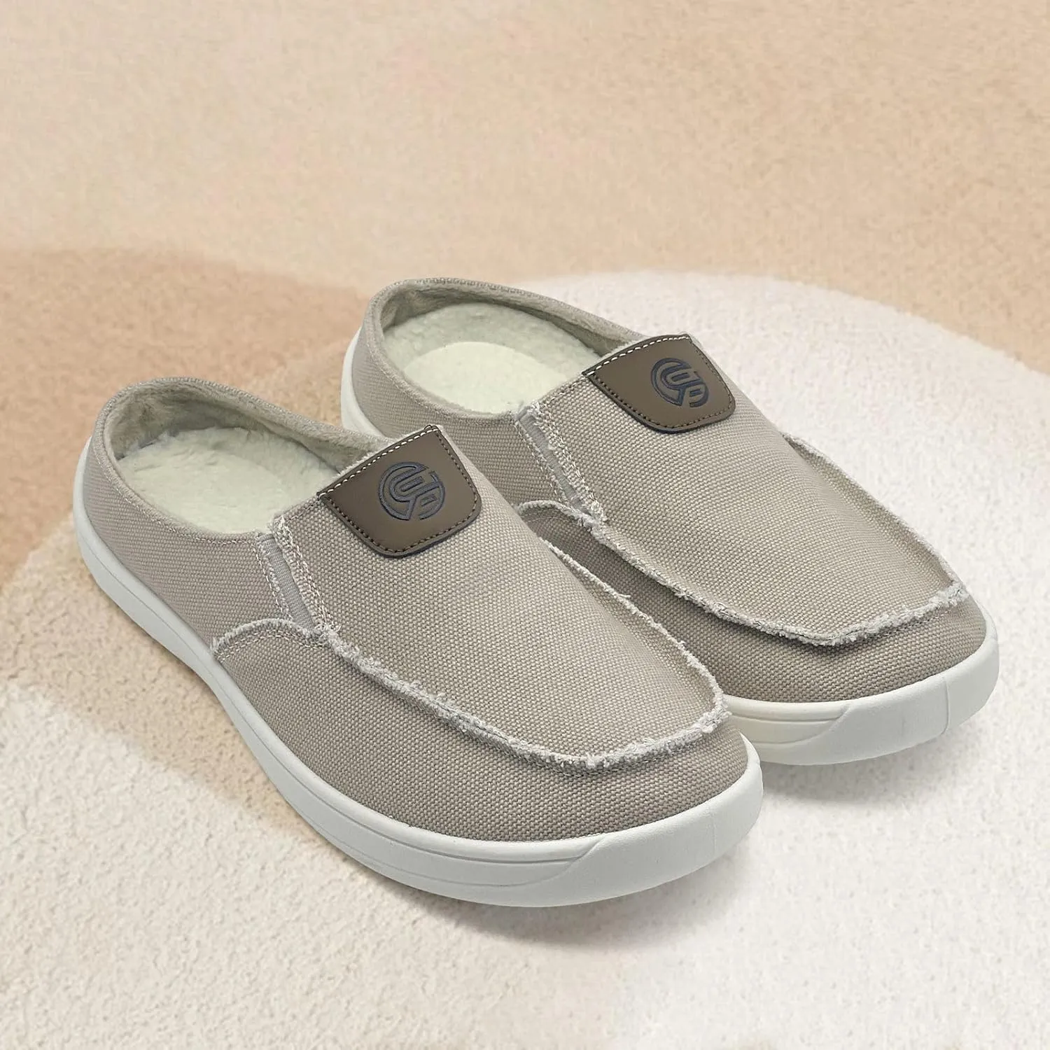 Women Mens Mules Sneakers Winter Warm with Fur Lined Slip-on Mules Slippers Indoor Outdoor Comfort Walking Canvas