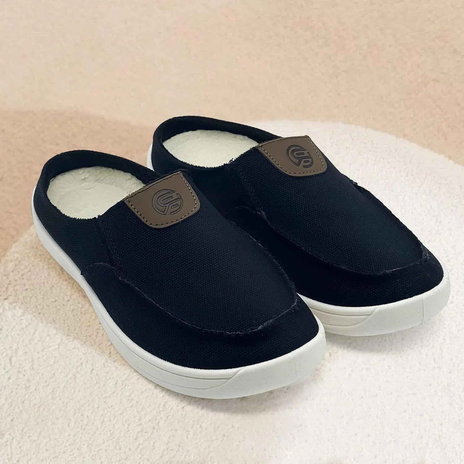 Women Mens Mules Sneakers Winter Warm with Fur Lined Slip-on Mules Slippers Indoor Outdoor Comfort Walking Canvas