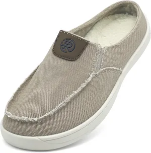 Women Mens Mules Sneakers Winter Warm with Fur Lined Slip-on Mules Slippers Indoor Outdoor Comfort Walking Canvas