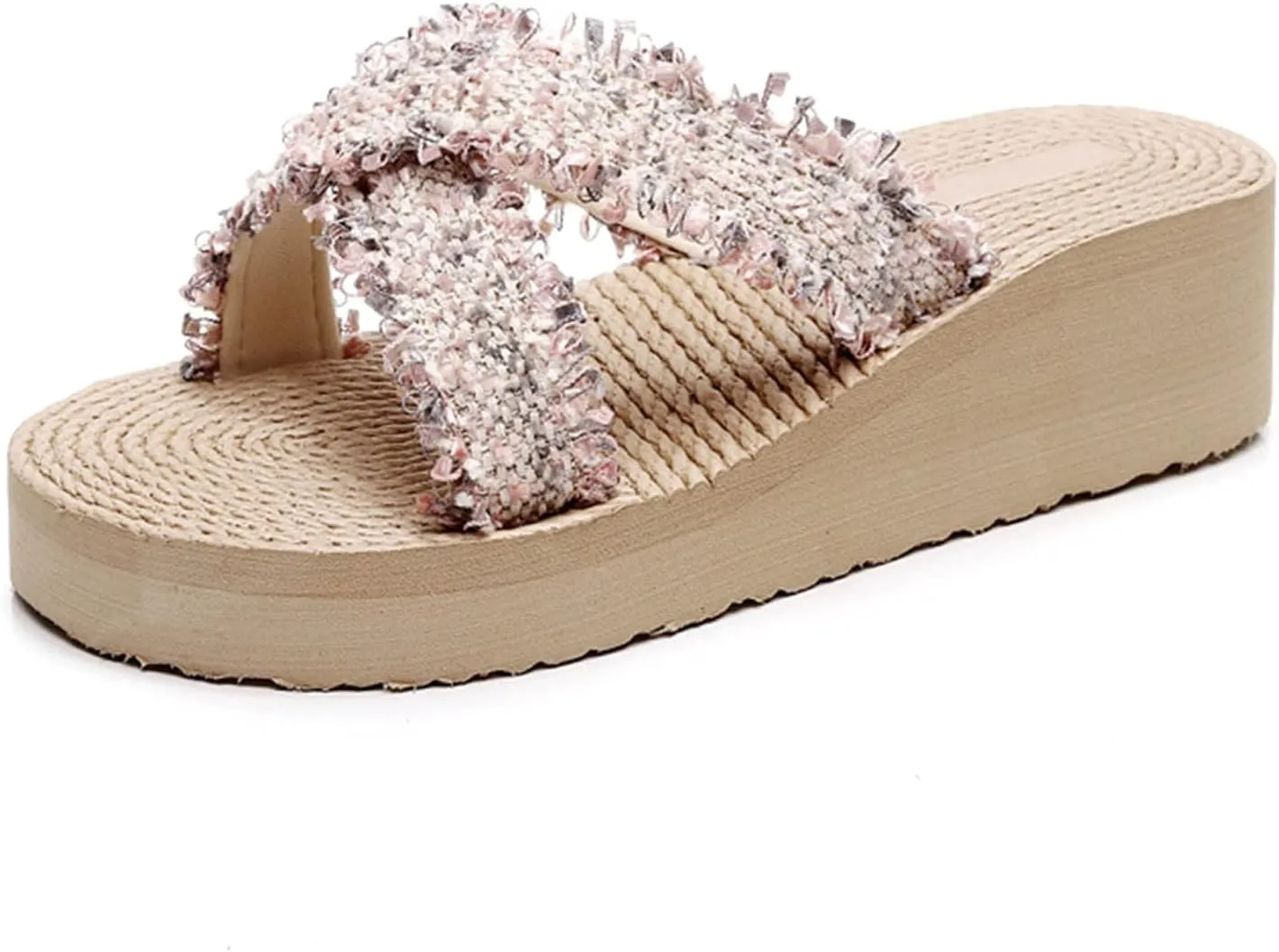 Women's 2025 Distressed Wedge Slipper Anti-Slip Solid Sandals Platform Elegant Business Slide Summer Sandal