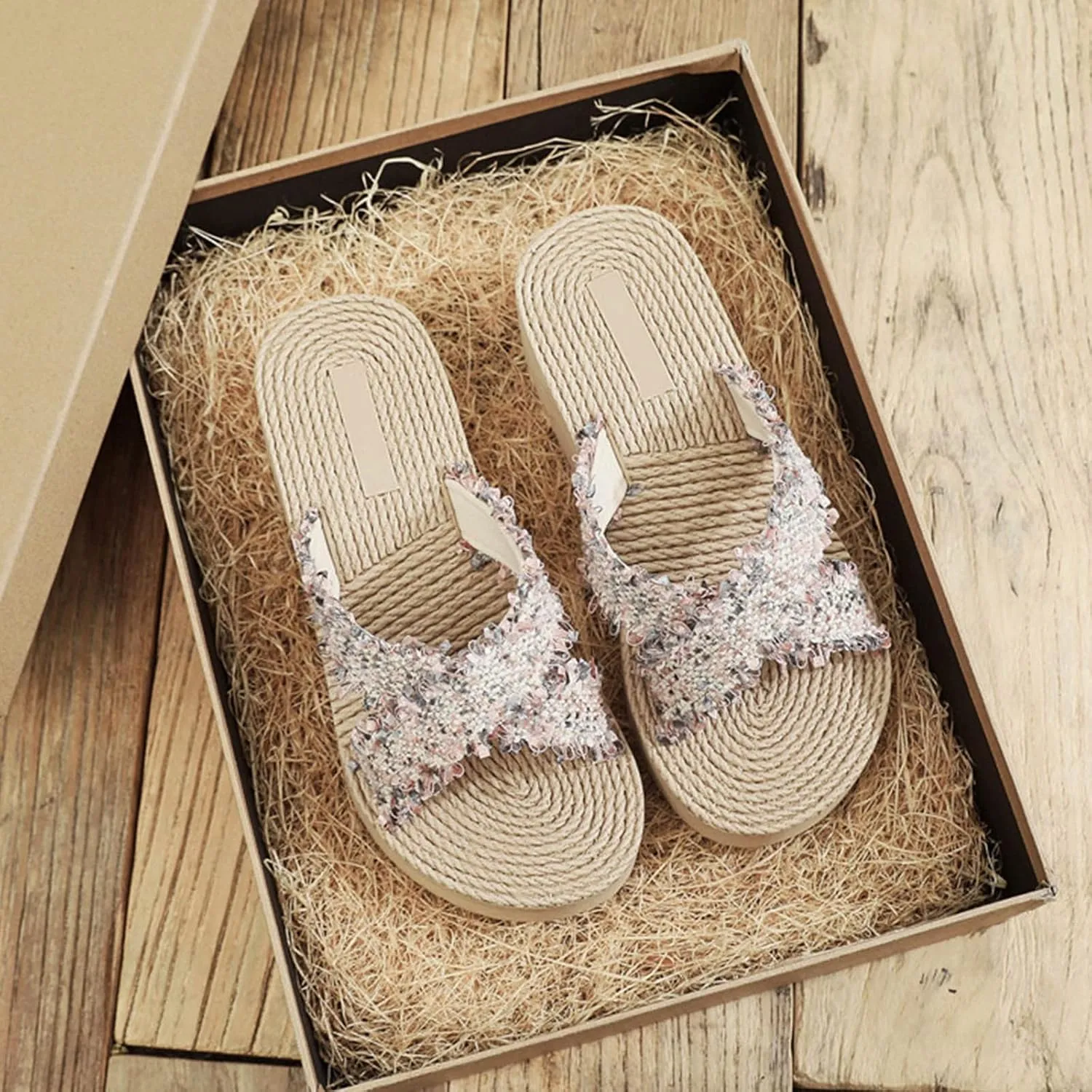 Women's 2025 Distressed Wedge Slipper Anti-Slip Solid Sandals Platform Elegant Business Slide Summer Sandal