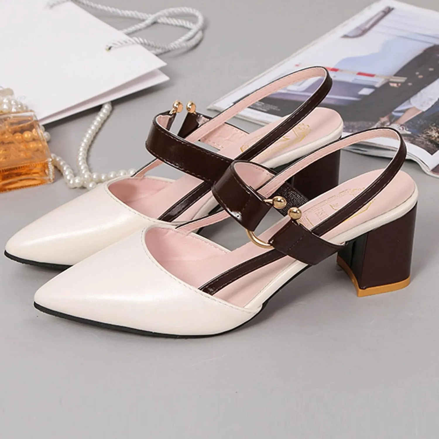 Women's 2025 Leather Cusp Sandal Closed Toe Slingback High Heel Colorblock Elegant Summer Shoe Business Sandals