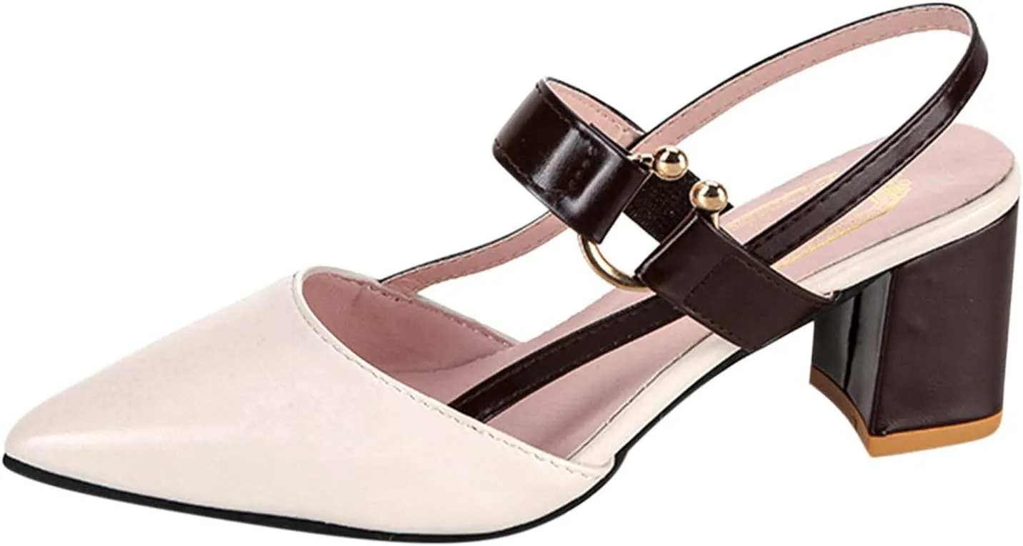 Women's 2025 Leather Cusp Sandal Closed Toe Slingback High Heel Colorblock Elegant Summer Shoe Business Sandals