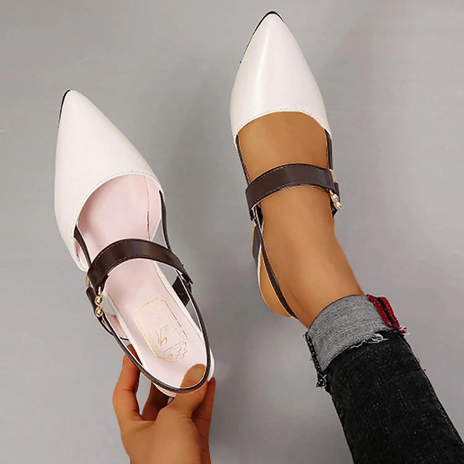 Women's 2025 Leather Cusp Sandal Closed Toe Slingback High Heel Colorblock Elegant Summer Shoe Business Sandals