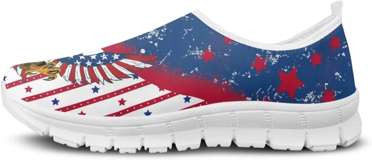 Women's American Flag Sneaker Slip On Low Top Soft Casual Breathable Mesh Outdoor Lightweight Flat Walking Sneaker