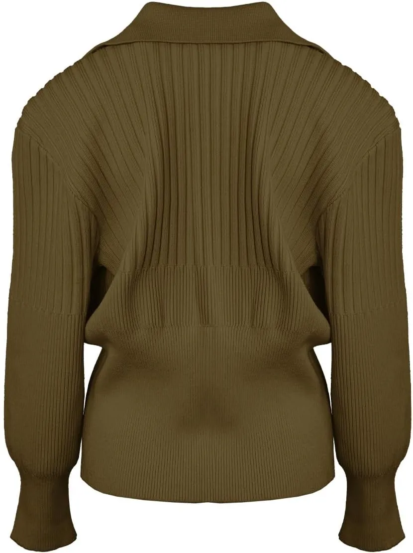Women's Cardigan V-Neck Lapel Long Sleeve Knitted Cropped Casual Sweater with Metal Button 2025