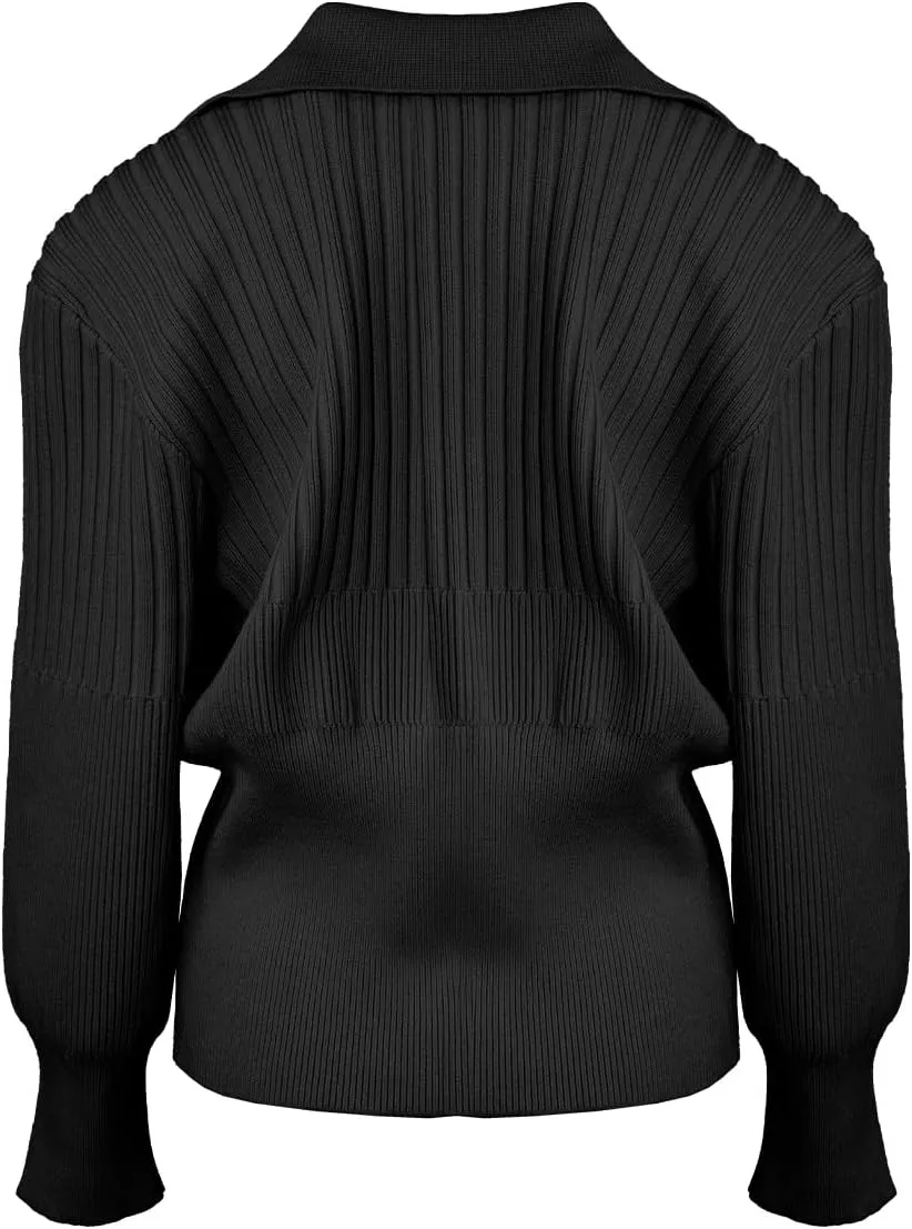 Women's Cardigan V-Neck Lapel Long Sleeve Knitted Cropped Casual Sweater with Metal Button 2025