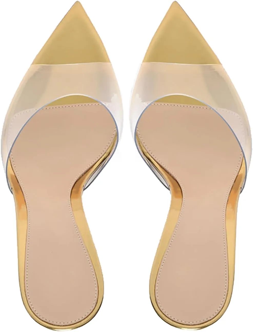 Women's Clear Pointed Open Toe Stiletto Heel Slide Sandals Fashion Sexy Slip On Transparent Strap High Heels Mules Summer Backless Party Wedding Prom Dress Shoes