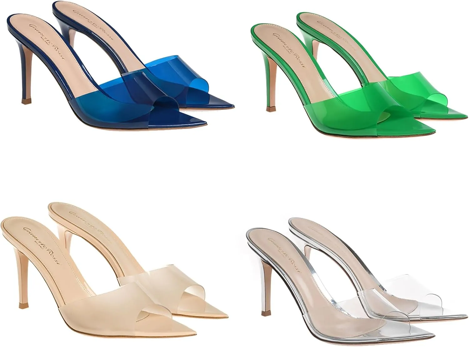 Women's Clear Pointed Open Toe Stiletto Heel Slide Sandals Fashion Sexy Slip On Transparent Strap High Heels Mules Summer Backless Party Wedding Prom Dress Shoes