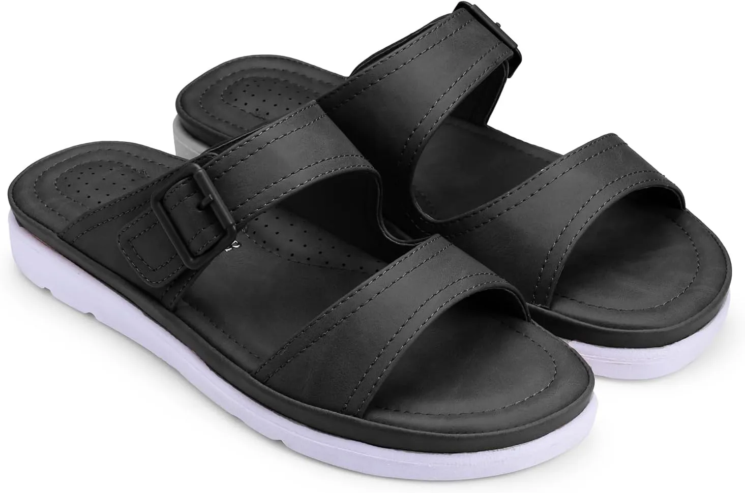 Womens Flat Memory Foam Slippers/Flip-Flops Fashion Stylish Casual Comfortable Diabetic Orthopedic Lightweight Synthetic Slip-on Sandals with Adjustable Buckle for Girls/Ladies D-631