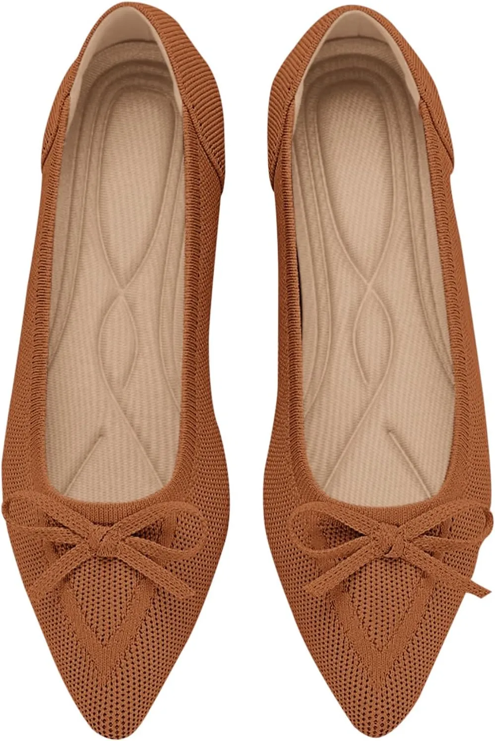 Women's Flats Pointed Toe Bow Knit Ballet Shoes Comfortable Dressy Mesh Slip On Flat