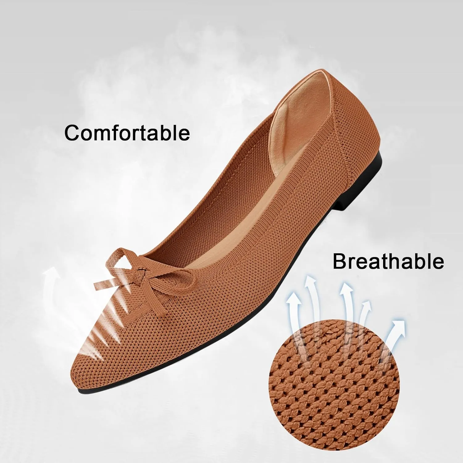 Women's Flats Pointed Toe Bow Knit Ballet Shoes Comfortable Dressy Mesh Slip On Flat
