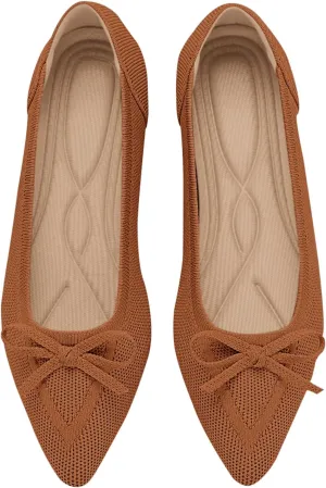 Women's Flats Pointed Toe Bow Knit Ballet Shoes Comfortable Dressy Mesh Slip On Flat