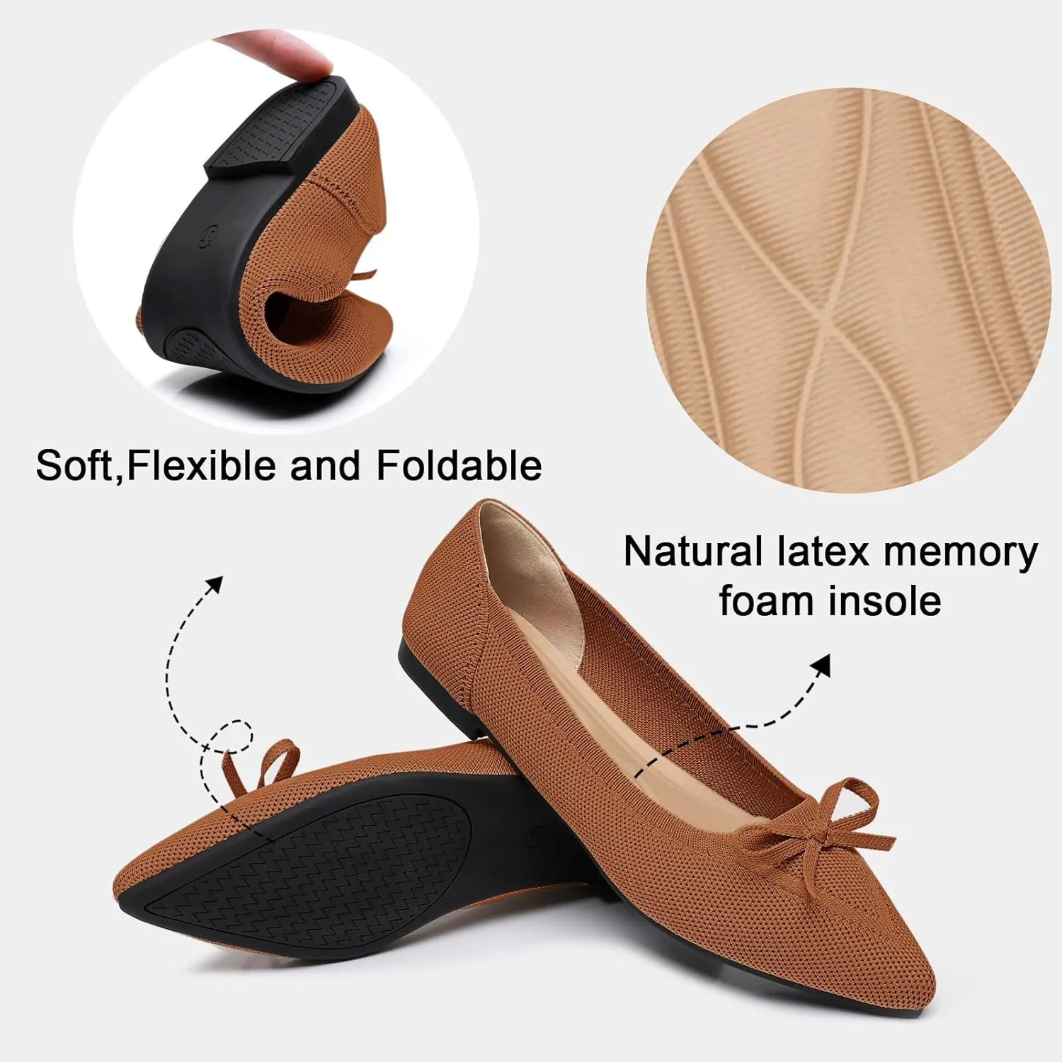 Women's Flats Pointed Toe Bow Knit Ballet Shoes Comfortable Dressy Mesh Slip On Flat