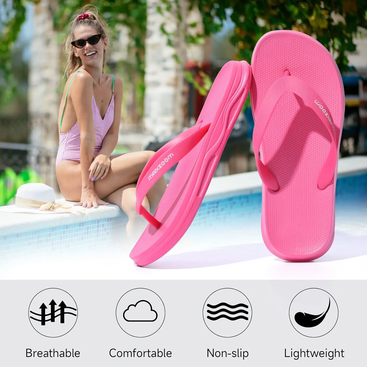 Womens Flip Flops Comfortable Cushion Slip On Beach Thong Sandals for Women Non-Slip
