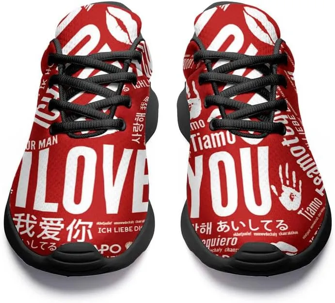 Womens Floral Walking Shoes Love Heart Print Mesh Breathable Comfort Walking Sneaker Sports Athletic Training Tennis Shoes
