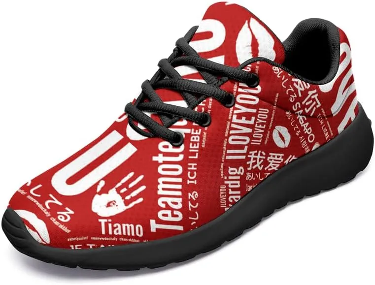 Womens Floral Walking Shoes Love Heart Print Mesh Breathable Comfort Walking Sneaker Sports Athletic Training Tennis Shoes