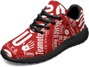 Womens Floral Walking Shoes Love Heart Print Mesh Breathable Comfort Walking Sneaker Sports Athletic Training Tennis Shoes