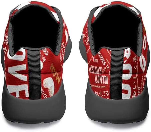 Womens Floral Walking Shoes Love Heart Print Mesh Breathable Comfort Walking Sneaker Sports Athletic Training Tennis Shoes