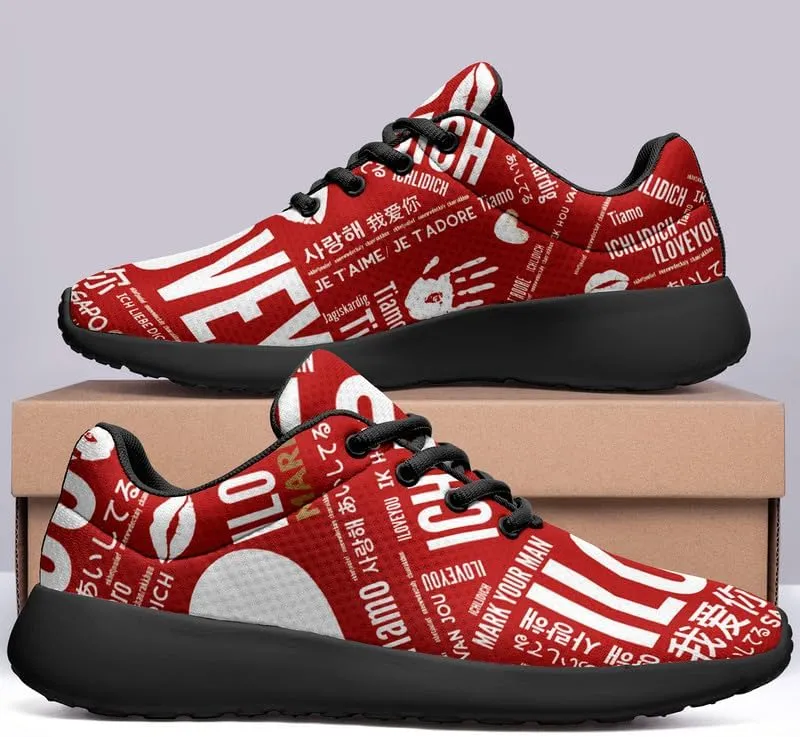 Womens Floral Walking Shoes Love Heart Print Mesh Breathable Comfort Walking Sneaker Sports Athletic Training Tennis Shoes
