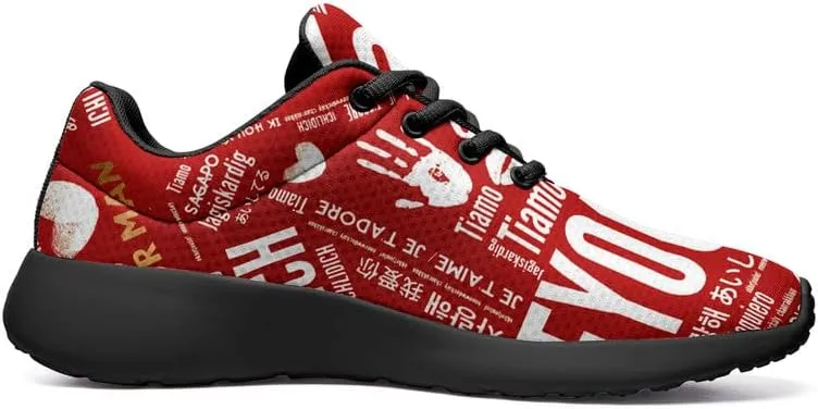 Womens Floral Walking Shoes Love Heart Print Mesh Breathable Comfort Walking Sneaker Sports Athletic Training Tennis Shoes