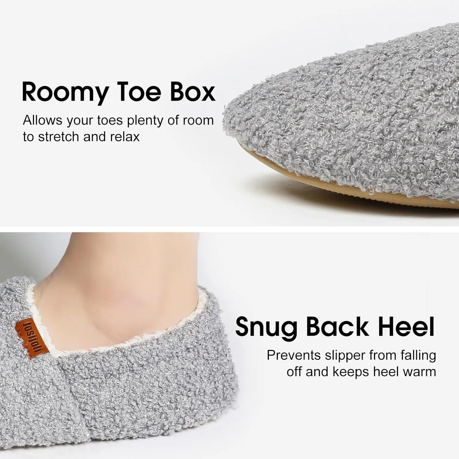 Women's Fuzzy Curly Fur Memory Foam Slippers, Closed Back House Slippers Indoor and Outdoor