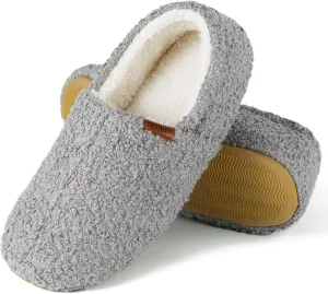 Women's Fuzzy Curly Fur Memory Foam Slippers, Closed Back House Slippers Indoor and Outdoor