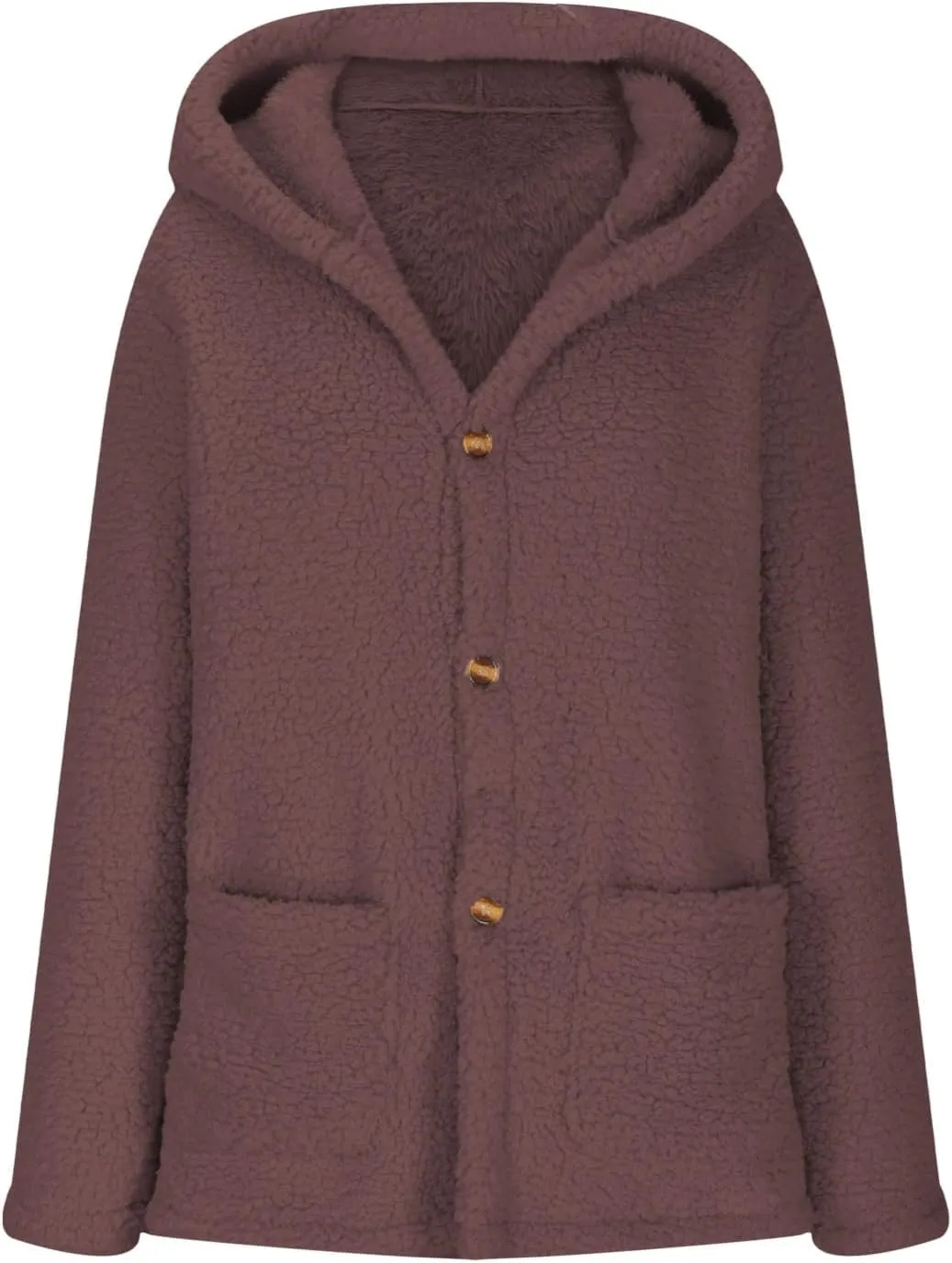 Women'S Fuzzy Fleece Hooded Cardigan 2024 Winter Jacket Long Sleeve Soft Open Front Outerwear Coat With Pockets