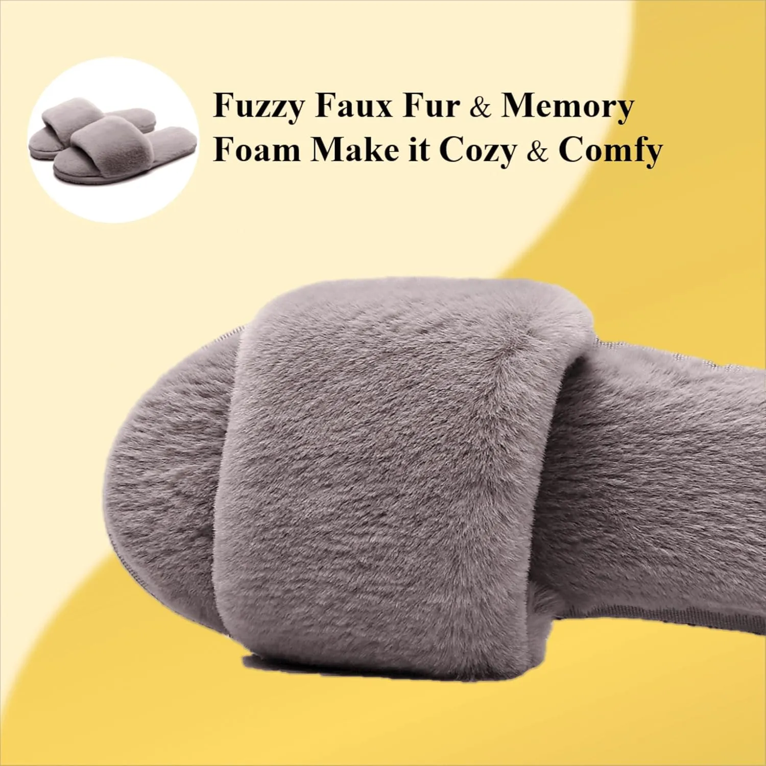 Women's Fuzzy Fluffy Furry Fur Slippers Flip Flop Open Toe Cozy House Memory Foam Sandals Slides Soft Flat Comfy Anti-Slip Spa Indoor Outdoor Slip on