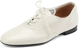 Women's Genuine Leather Handmade Round Toe Flat Heel Comforable Lace Up Oxfords Shoes