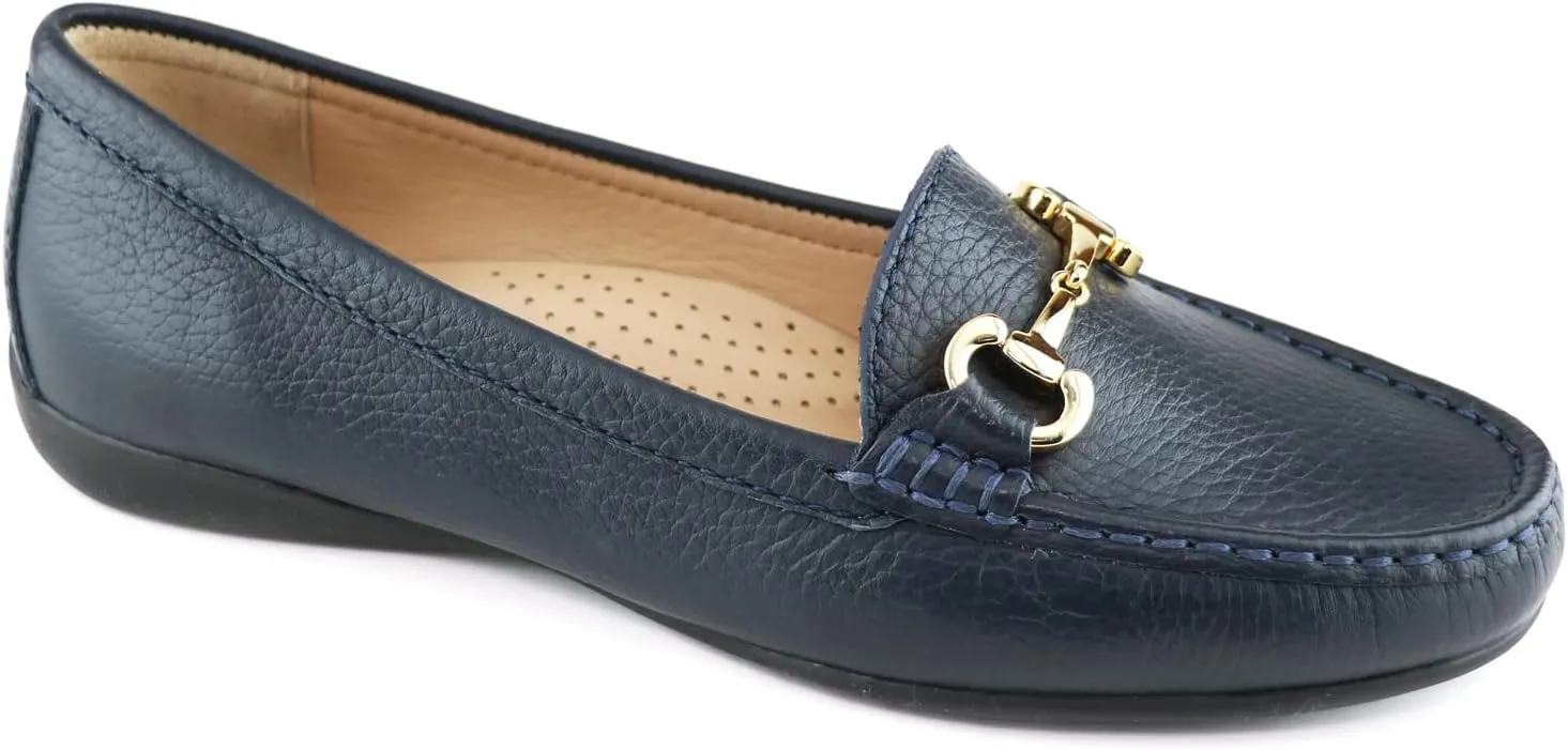 Women's Genuine Leather Slip on Buckle Loafer