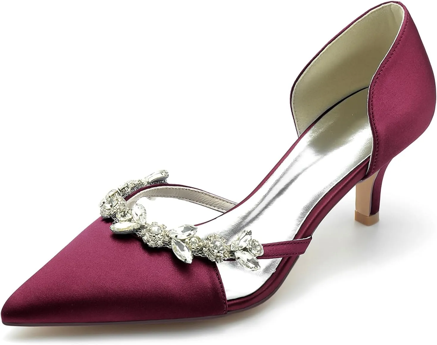 Women's High Heel Bridal Shoes with Crystal Satin Pointed Toe Dress Pumps Slip on Evening Party Wedding Court Shoes