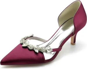 Women's High Heel Bridal Shoes with Crystal Satin Pointed Toe Dress Pumps Slip on Evening Party Wedding Court Shoes