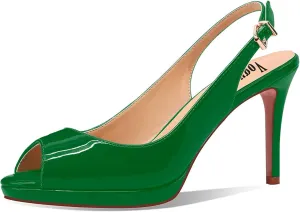 Women's High Heels Platform Peep Toe Pumps Stiletto Heel Slingback Party Dress Office Fashion Shoes Patent Leather Sandal Pumps