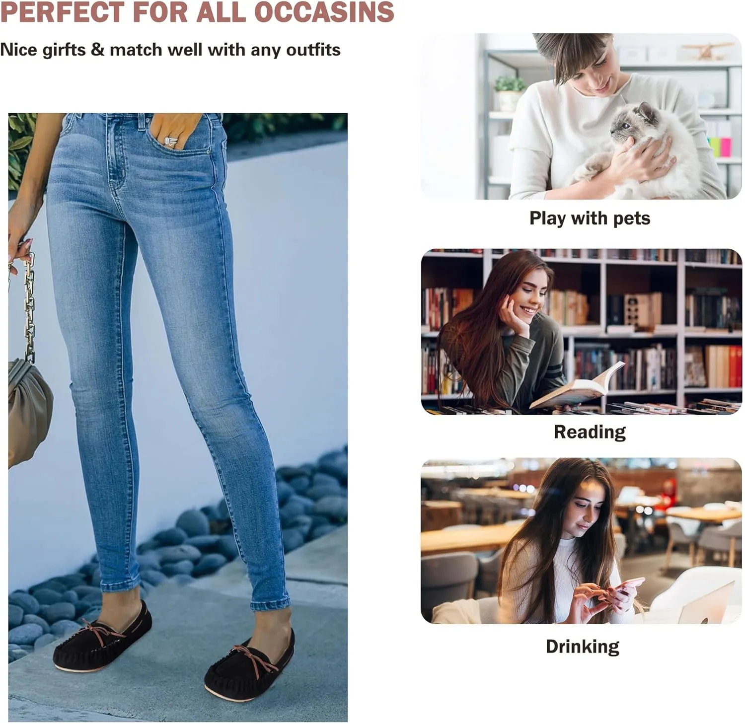Women's House Slippers Moccasins Slippers Indoor Outdoor Cozy Faux Fur Micro Suede Slip on Loafer House Shoes
