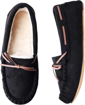 Women's House Slippers Moccasins Slippers Indoor Outdoor Cozy Faux Fur Micro Suede Slip on Loafer House Shoes