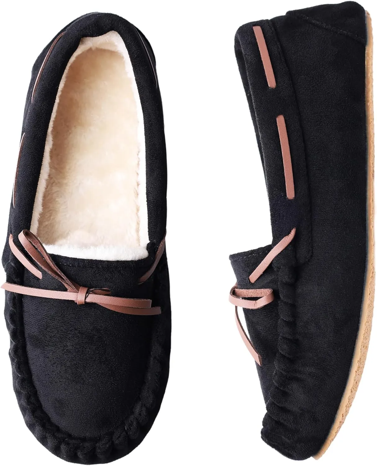 Women's House Slippers Moccasins Slippers Indoor Outdoor Cozy Faux Fur Micro Suede Slip on Loafer House Shoes