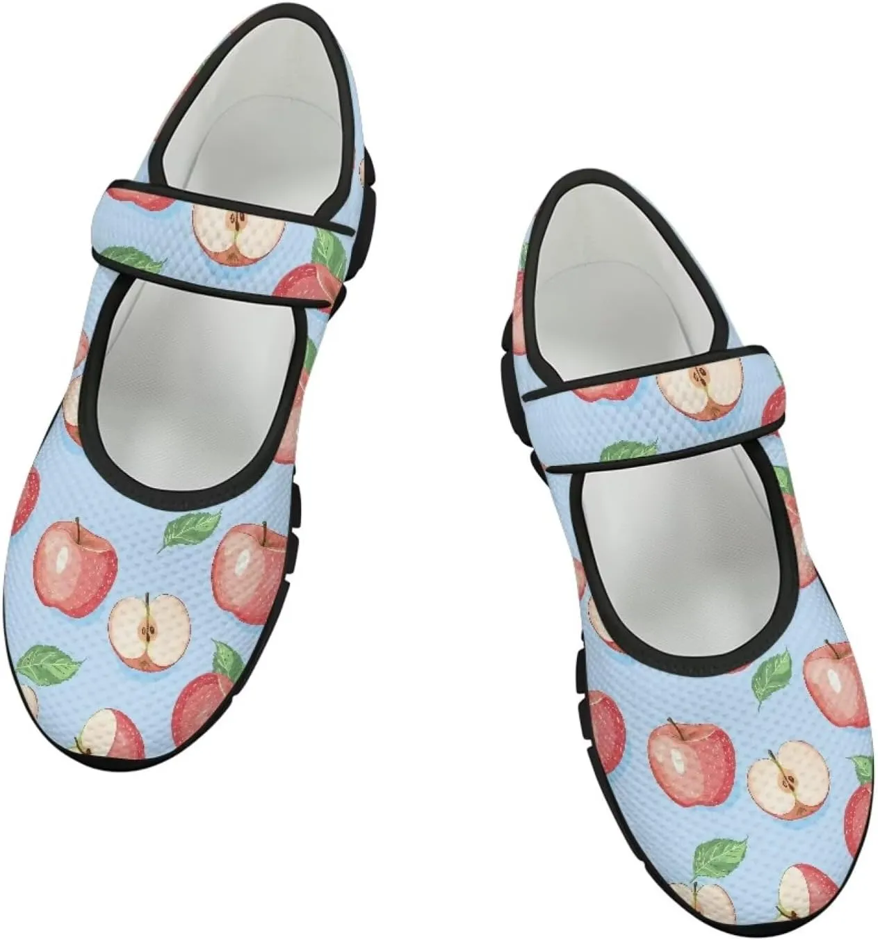 Womens Mary Jane Shoes Fruits Print Lightweight Breathable Anti Slip Casual Sneaker with Magic Sticker
