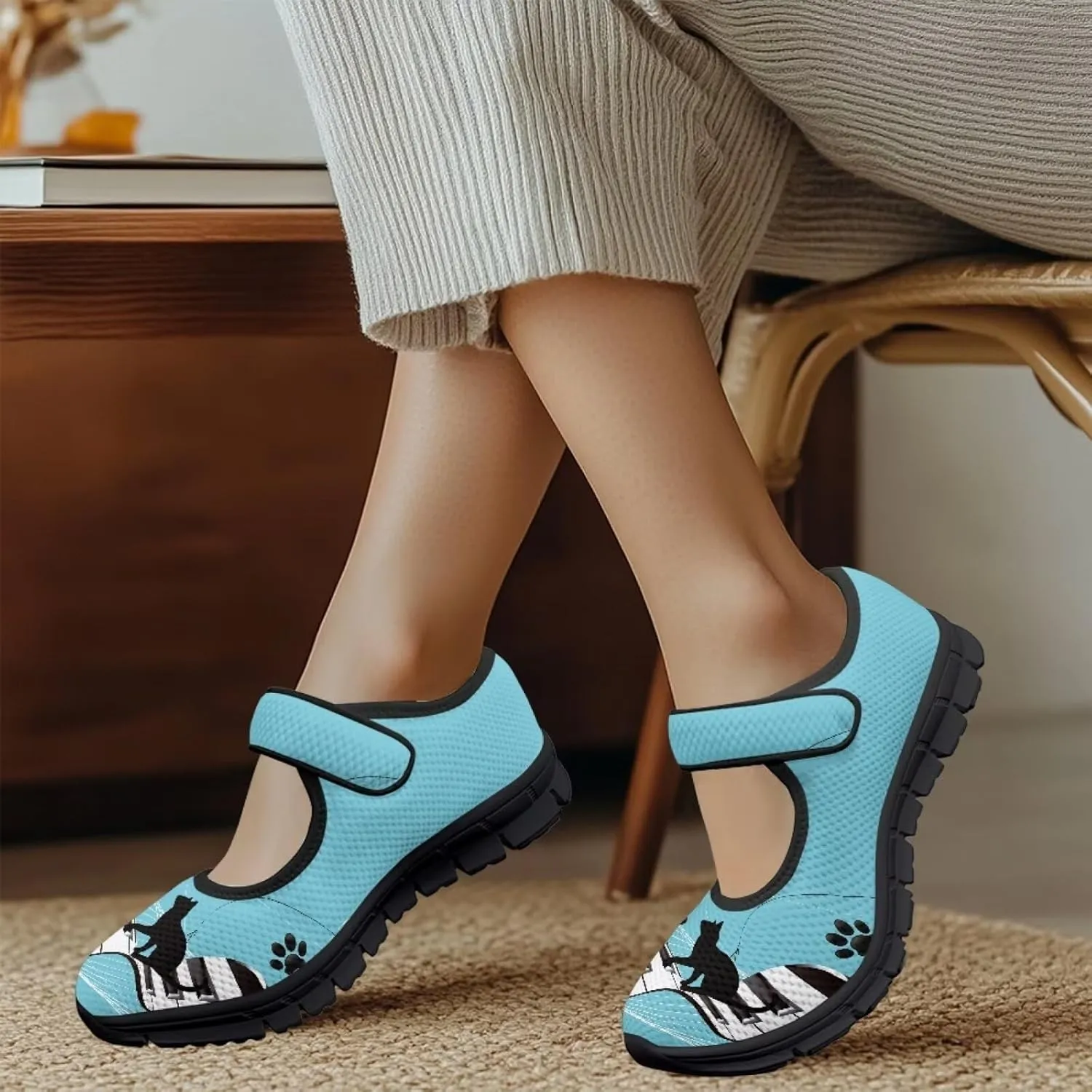 Womens Mary Jane Sneakers Casual Breathable Mesh Flats Closed Toe Non Slip Fashion Walking Travel Shoes