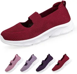 Women's Mesh Slip On Walking Shoes Flat Loafers with Elastic Band Soft Sole Comfortable Working Nurse Shoes Elderly Casual Memory Foam Sneakers Breathable Flat Mother Shoes