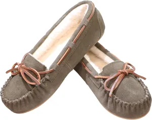 Women's Moccasin Slippers Cow Suede Warm Faux Fur Pile Lined Lace-Up Bow Cozy Indoor & Outdoor Slip On Loafers Shoes for Women