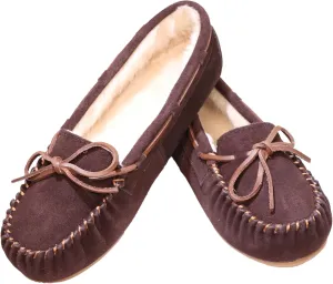 Women's Moccasin Slippers Cow Suede Warm Faux Fur Pile Lined Lace-Up Bow Cozy Indoor & Outdoor Slip On Loafers Shoes for Women