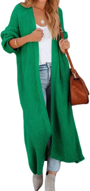 Women's Oversized Long Cardigan Sweaters Long Sleeve Split Open Front Drape Knit Duster Coat