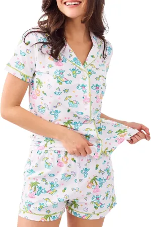 Womens Pajamas Set, 2PCS Button Down Vacation Monkey Beach Shorts Set Y2k Loungewear Pjs for Birthday Valentines Gift